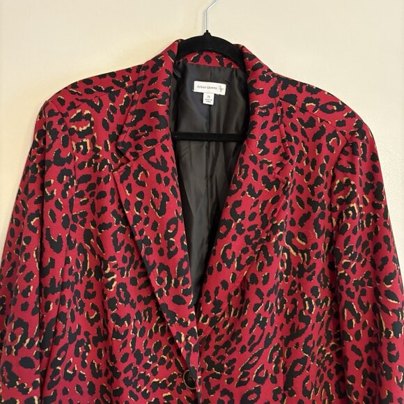 Susan Graver Women Plus SZ 2X Red Cheetah Print 1-Button Lined Blazer Jacket - Picture 5 of 10